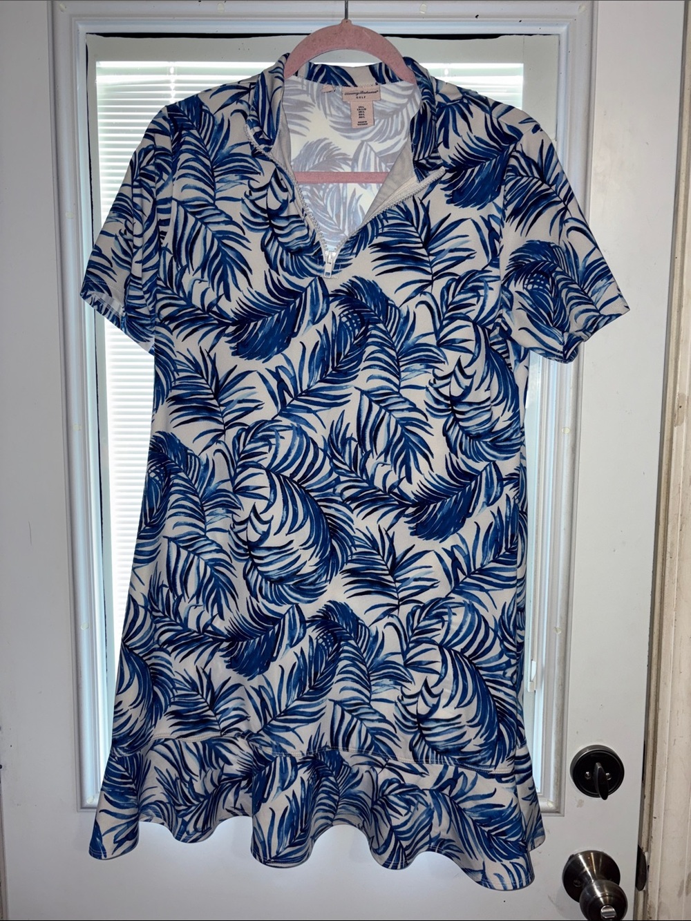 Tommy Bahama Blue and White Palm Print Golf Dress